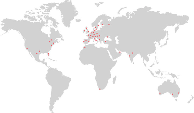 Venues4’s world map, with locations marked across Europe, North America, Africa, Asia and Australia